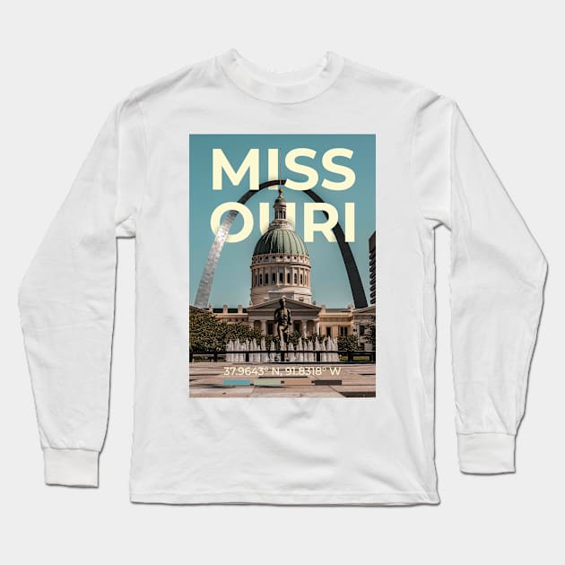 Missouri Travel Poster Long Sleeve T-Shirt by mardavemardave